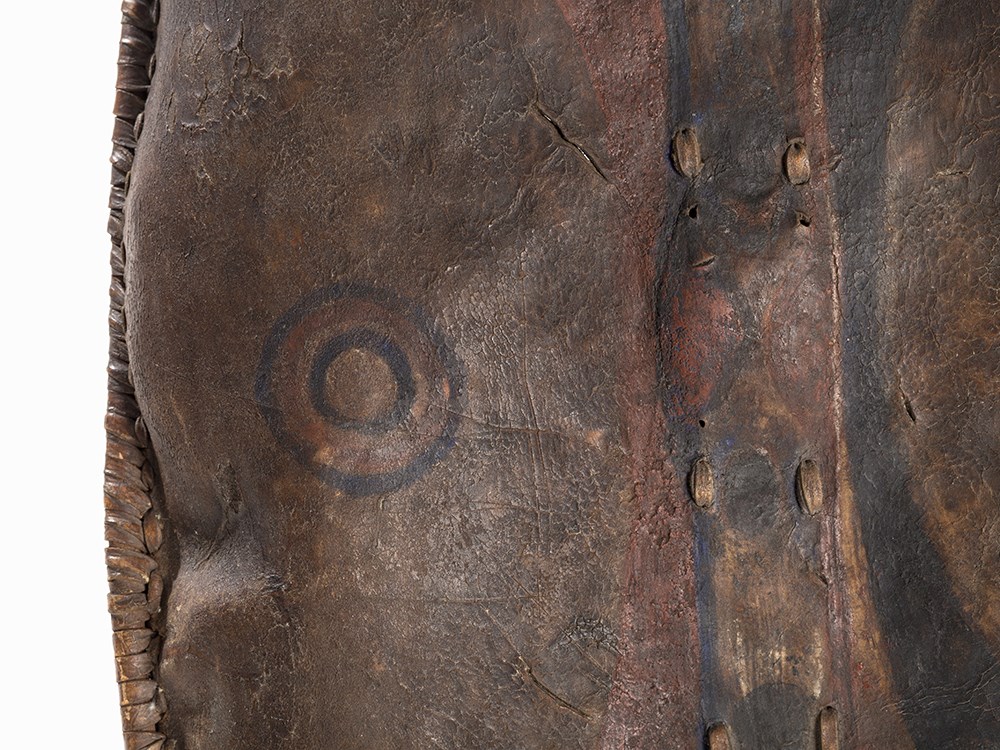 Masai, Warrior’s Shield, Kenya, Early 20th C.  Buffalo hide, wood, rattan, leather, pigment Masai - Image 4 of 11