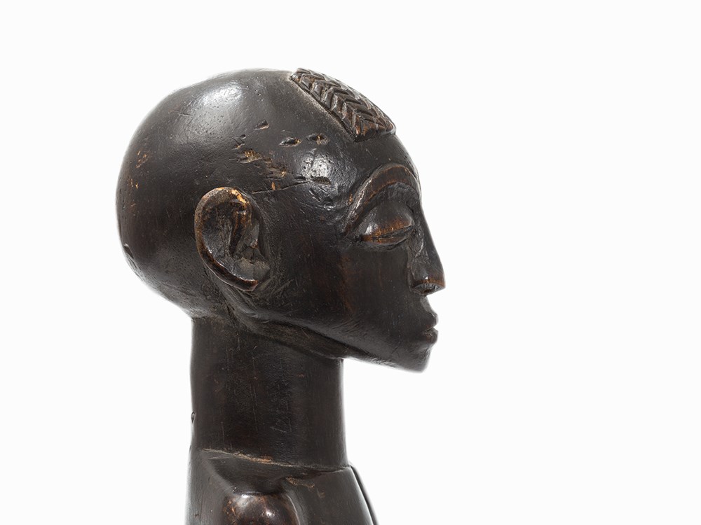 Luba, Male Figure, D. R. Congo, Early 20th C.  Light wood Luba peoples, D. R. Congo, early 20th - Image 7 of 11