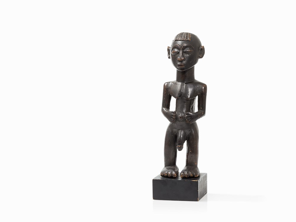 Luba, Male Figure, D. R. Congo, Early 20th C.  Light wood Luba peoples, D. R. Congo, early 20th