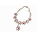 Necklace with 220 Rubies and 984 Diamonds, Gold and Silver  14 karat yellow gold and silver