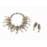 Necklace & Earrings with Emeralds, Diamonds & South Sea Pearls  Silver, gilt on the back Europe,