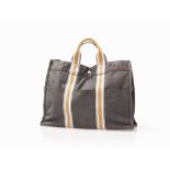 Hermes, Fourre Tout Handbag, Ginza Edition, 2001  Dark grey canvas and orange striped textile ribbon