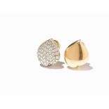 Pair Ear Clips with 51 Diamonds, 18 K White and Yellow Gold  18 karat white and yellow gold (tested)