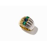 Bicolor Gold Ring with Emeralds and Sapphire, Spain, c. 1990  18 karat yellow and white gold  Spain,