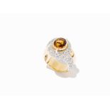 Brilliant Cut Diamond Ring with Citrin of c. 2.4 Ct, 18 K Gold  18 karat gold (tested) Europe,