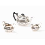 A George III Style Silver Tea Set, England, 1897 & 1912/13 Sterling silver, ebonized woodEngland,