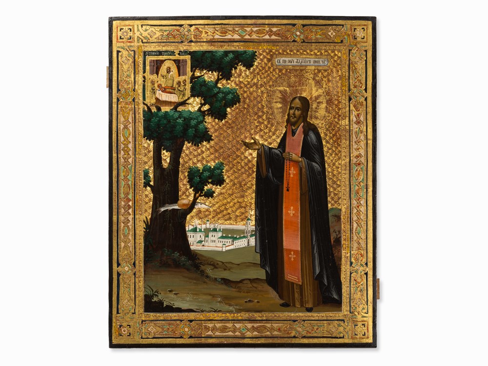 Icon, Venerable Adrian of Poshekhonye, Russia, 19th C. Tempera and gold on woodRussia, 19th