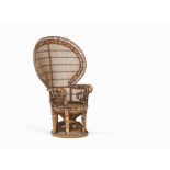 An Anglo-Indian Wicker Peacock Chair, circa 1900 Braided natural and black cane fibersAnglo-