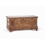 A Baroque Wood ‘Cassone’ with Rich Carving, Italy, 17th Century Walnut, iron fittingsItaly, 17th