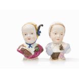 A Meissen Pair of Busts, Princess & Prince de Bourbon, 19th C.  Porcelain with white glaze,