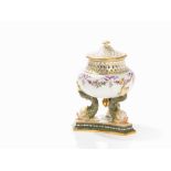 An Empire Porcelain Brûle de Parfum, France, 19th Century  Porcelain with white glaze and polychrome