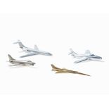 Four Models of Jet Aircrafts, 2nd Half of 20th Century Brass, metal cast, nickel-plated and