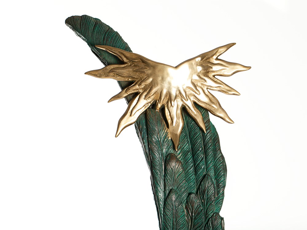 Large Bronze Lamp „Ikarus“, Italy, 20th Century Green-patinated bronze, metal baseItaly, 20th - Image 2 of 9