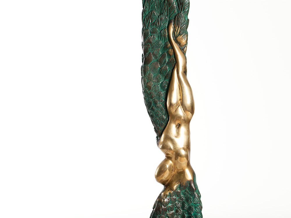 Large Bronze Lamp „Ikarus“, Italy, 20th Century Green-patinated bronze, metal baseItaly, 20th - Image 3 of 9