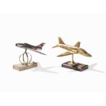 2 Jet Aircraft Type MiG and Beechcraft 73 Jet Mentor, 1950s Bronze, wood, metal, painted,
