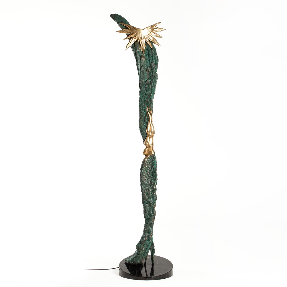 Large Bronze Lamp „Ikarus“, Italy, 20th Century Green-patinated bronze, metal baseItaly, 20th - Image 9 of 9