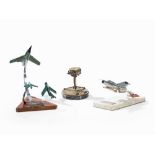 3 Models, Technology and Aviation, Hungary, 1940/50s Bronze, metal, marble, woodHungary, 1940/