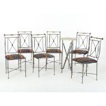 Six Modern Iron Chairs with High Table, 20th Century Iron, stone plateProbably Germany, 20th