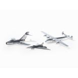 3 Models, MiG 15, Avro Vulcan & Propeller Aircraft, around 1960 Metal, chromed, aluminumEurope &