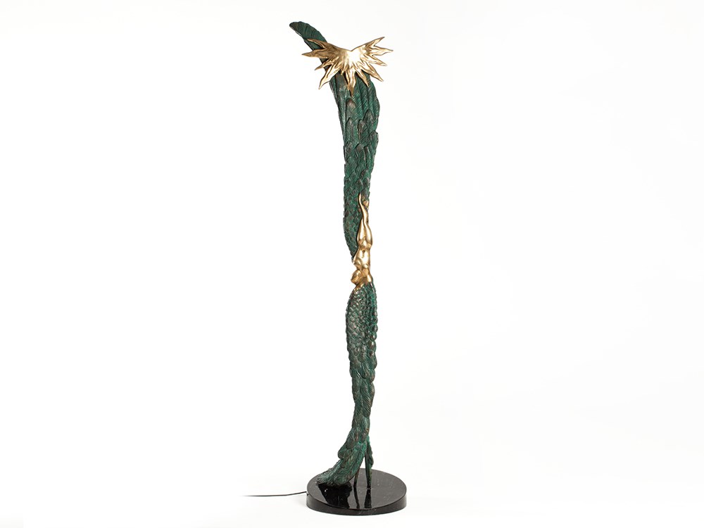 Large Bronze Lamp „Ikarus“, Italy, 20th Century Green-patinated bronze, metal baseItaly, 20th