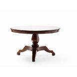 Round Biedermeier Table with Mahogany Veneer, circa 1840 Wood, mahogany veneered Germany, circa 1840