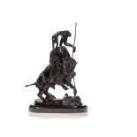 F. Remington, Recast of the “Buffalo Horse” Sculpture  Dark patinated metal and base America, late