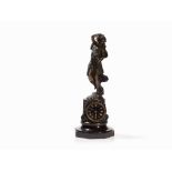 Figural Clock with Floating Goddess, France, End of 19th C.  Patinated, white metal cast, marble,