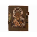 Icon of the Mother of God ‘Vladimirskaya’, Russia, 19th C  Tempera on wood, parquetted, gold