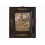 Historicism Relief, Emperor Maximilian on Horseback, c. 1900  Copper plate, silver and brass patina,