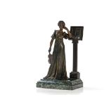 Large Vienna Bronze ‘Lady with Violin‘, Austria, c. 1900  Bronze, greenish and brown patinated;