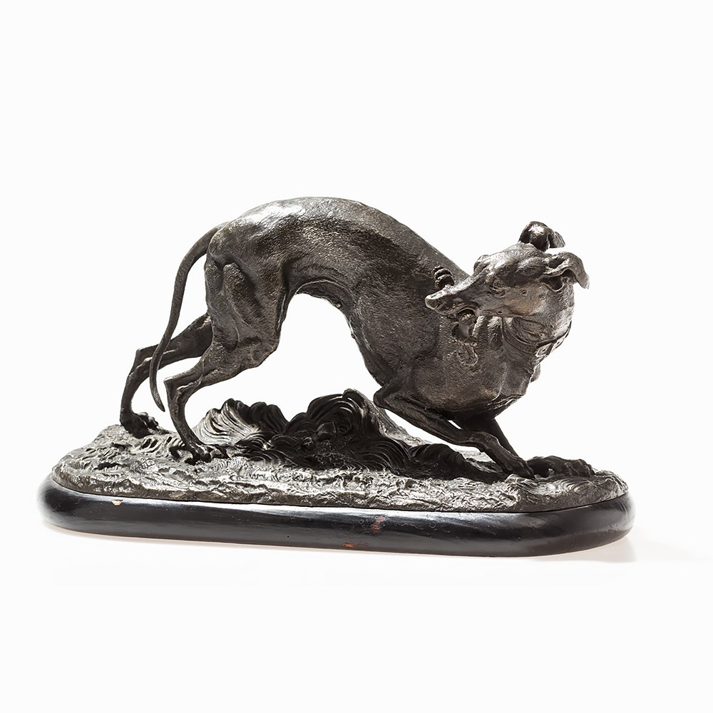 Sculpture of a Greyhound, Presumably France, around 1900 White metal, dark patinaPresumably - Image 13 of 13