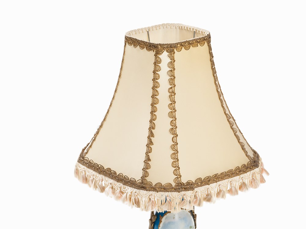 Table Lamp, Porcelain with Bronze Mount, circa 1900 White porcelain with 'Sèvres' blue fond, gold - Image 4 of 7