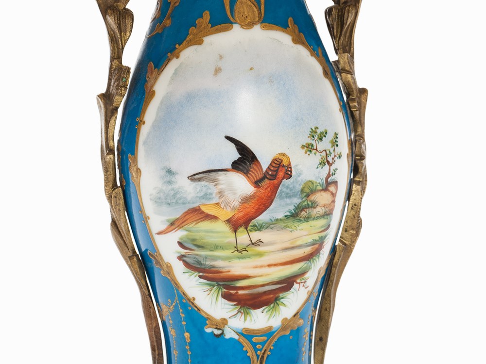 Table Lamp, Porcelain with Bronze Mount, circa 1900 White porcelain with 'Sèvres' blue fond, gold - Image 6 of 7