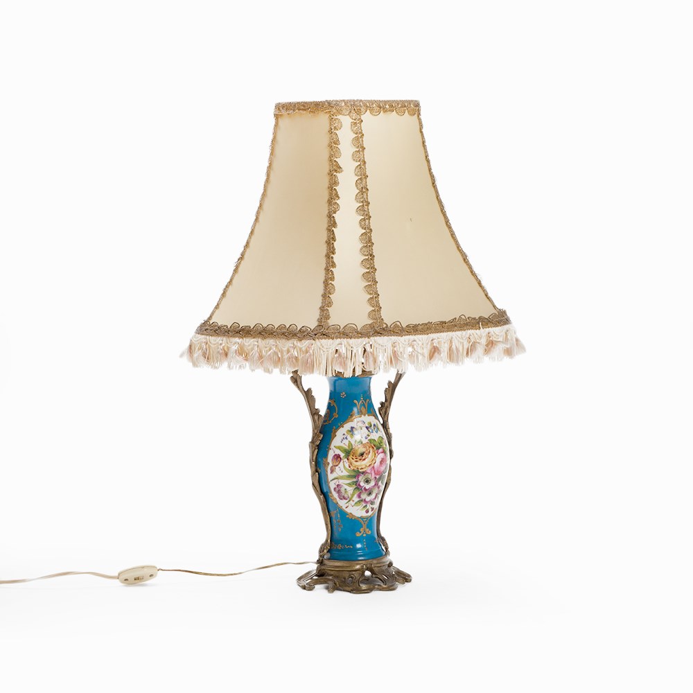 Table Lamp, Porcelain with Bronze Mount, circa 1900 White porcelain with 'Sèvres' blue fond, gold - Image 7 of 7