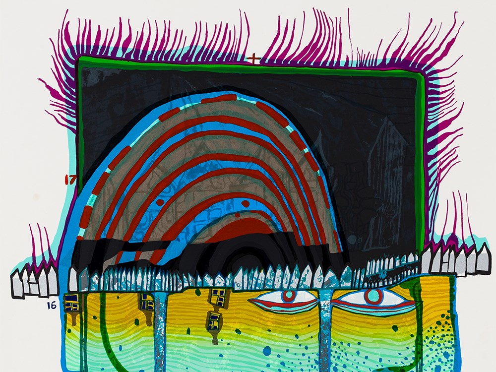 Hundertwasser, Burning Winter (Red Sky), Serigraph, 1976  Serigraph in colors with metallic - Image 2 of 10