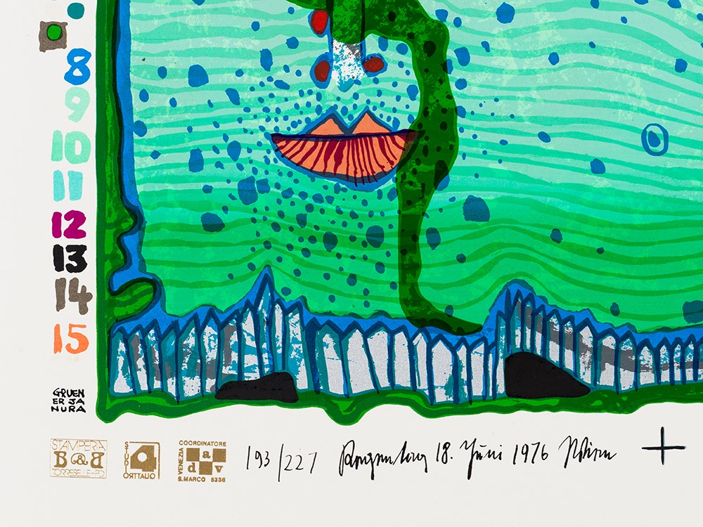 Hundertwasser, Burning Winter (Red Sky), Serigraph, 1976  Serigraph in colors with metallic - Image 4 of 10