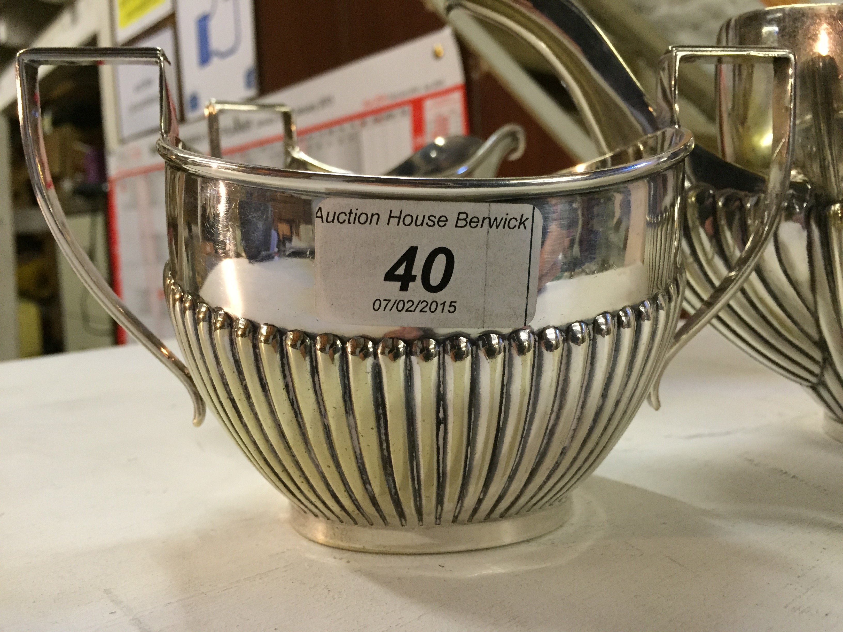 A silver plate tea pot sugar bowl and mi - Image 3 of 3
