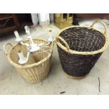 Two wicker baskets and a light fitting.