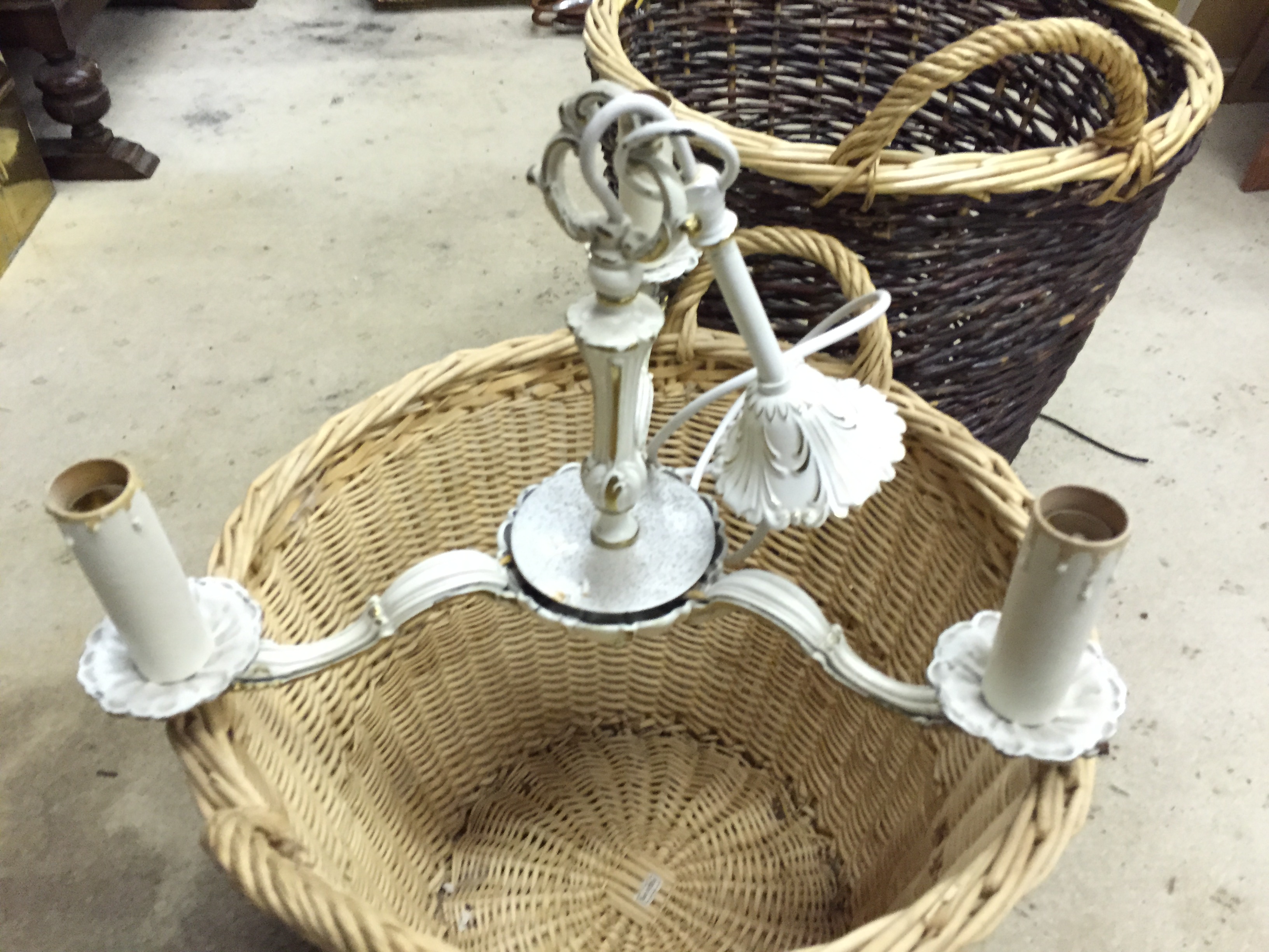 Two wicker baskets and a light fitting. - Image 2 of 3