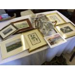 A selection of prints including prints of Berwick and Piquot Ware