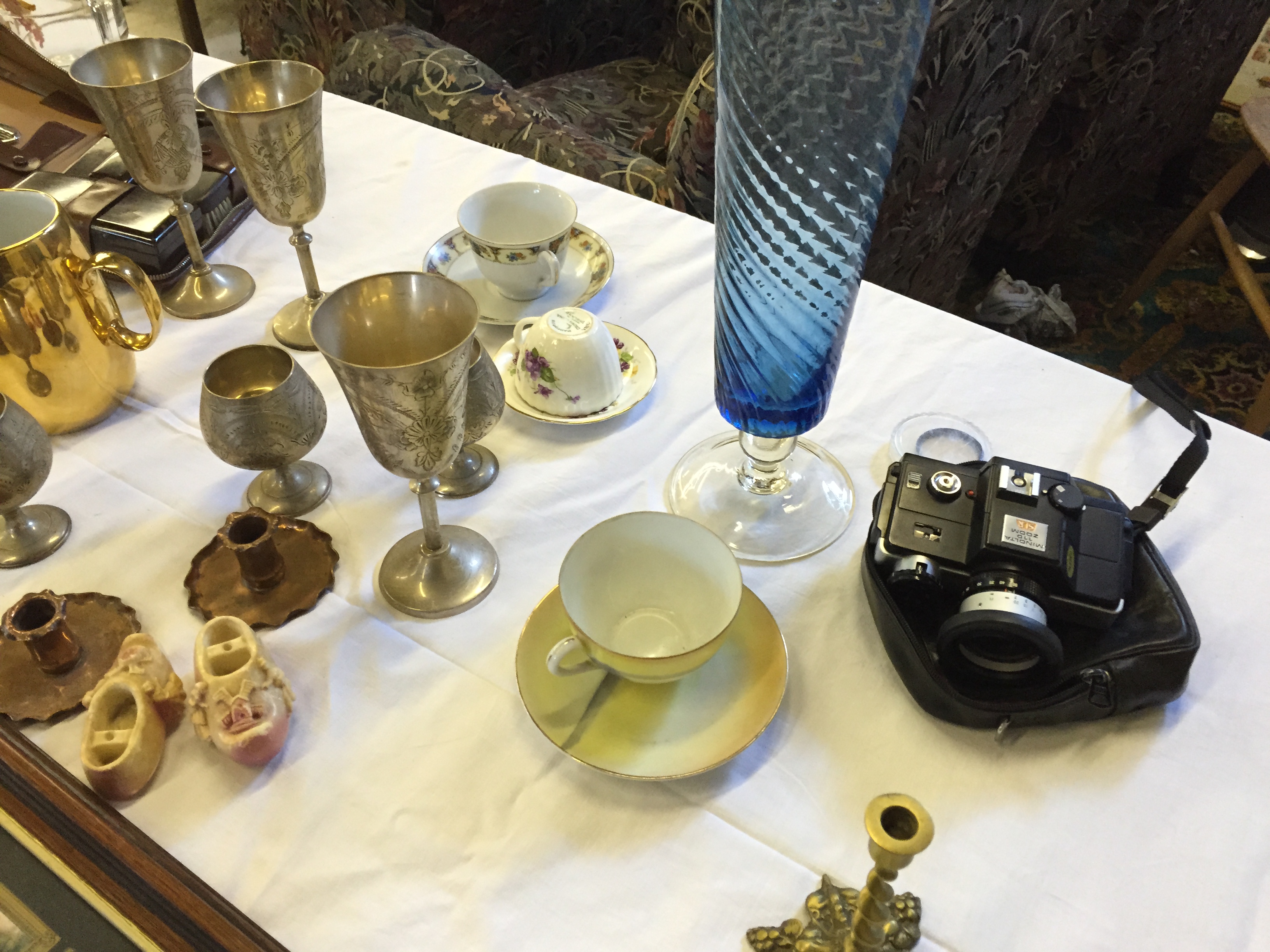 A general selection of items including a tea tray silver plate goblets and others. - Image 2 of 2