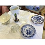 A selection of glass and ceramics including a potty and a jelly mould.