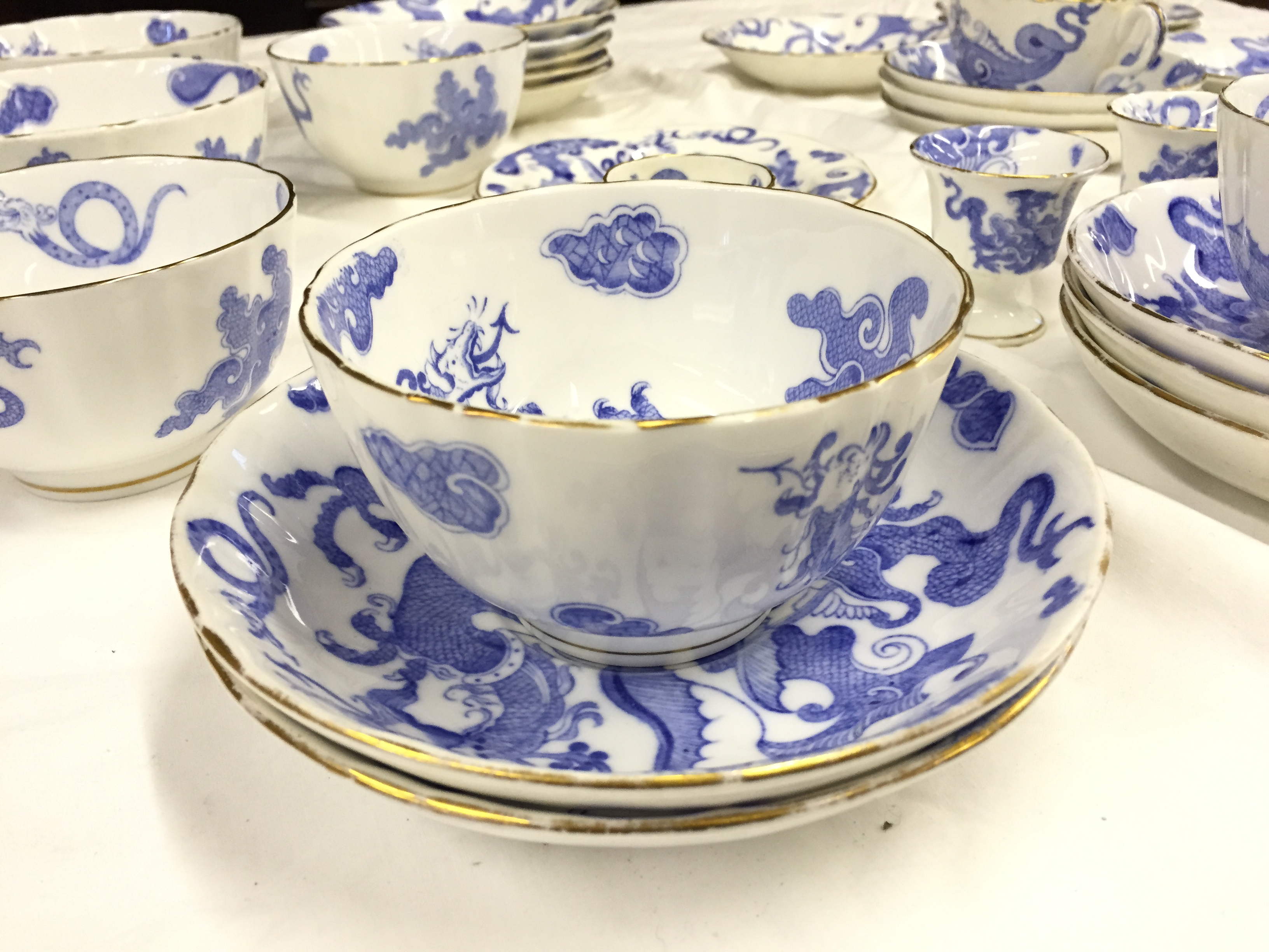 A part Royal Worcester breakfast set in blue and white. - Image 2 of 5