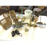 A selection of items including doll's wicker furniture a carriage light and old bottles.