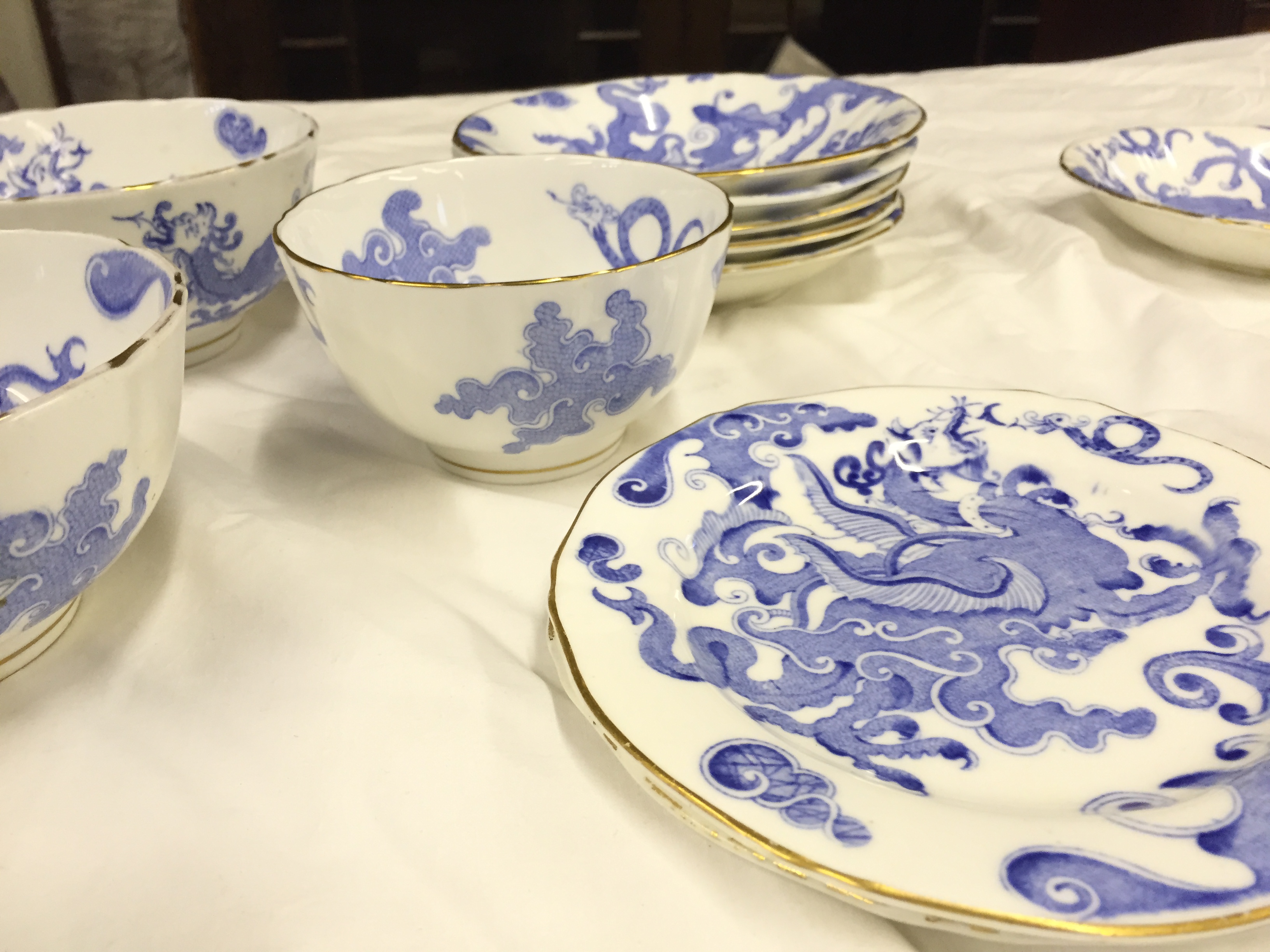 A part Royal Worcester breakfast set in blue and white. - Image 3 of 5