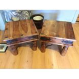 A pair of hardwood coffee tables.