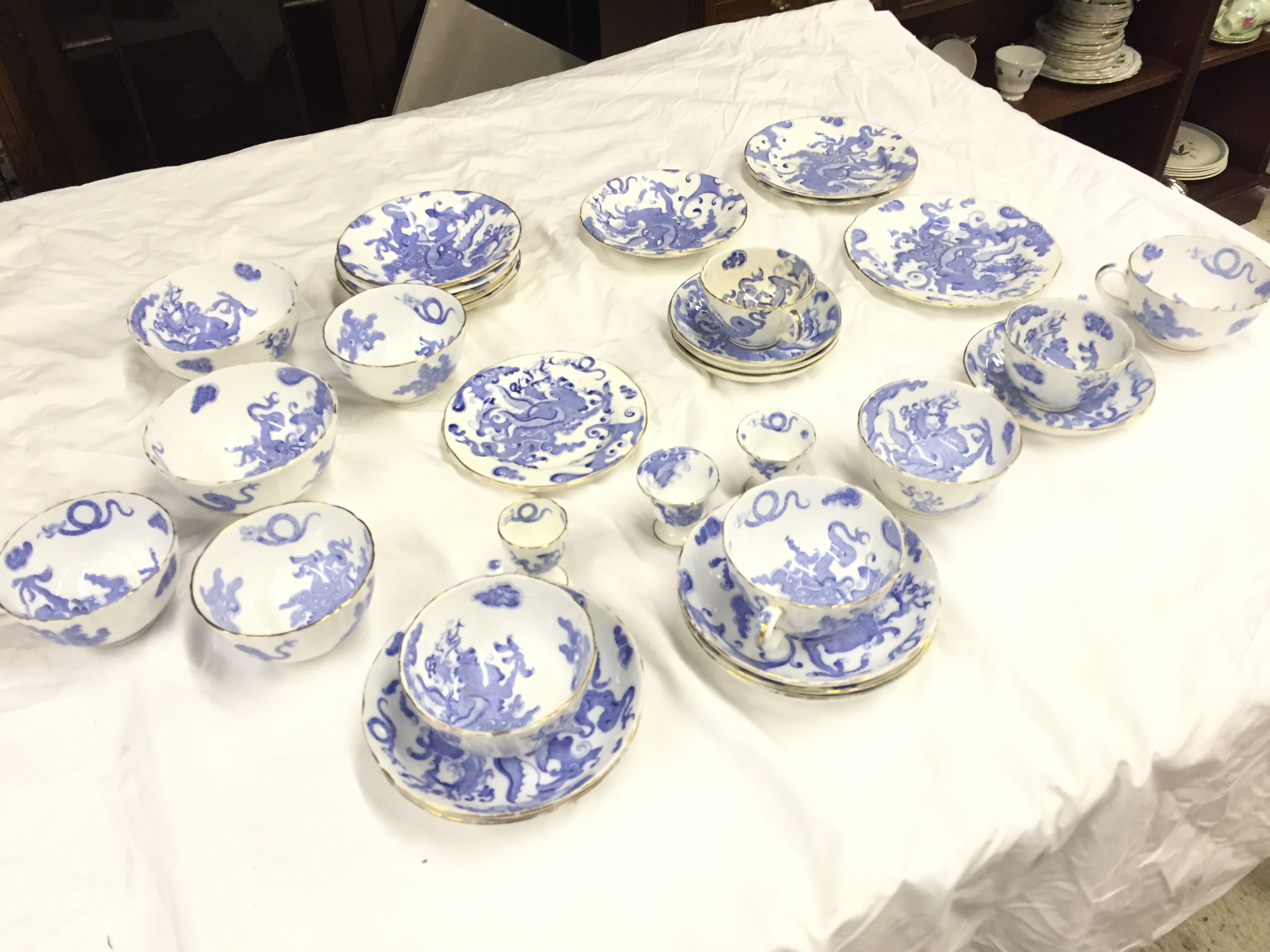 A part Royal Worcester breakfast set in blue and white.