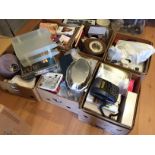 *A general lot including a telephone a mantle clock crystal and others.
