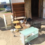 *A selection of several items including a sideboard a shoe rack a tv stand and a standard lamp.