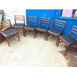 A set of six retro vinyl teak dinning chairs marked A&FH